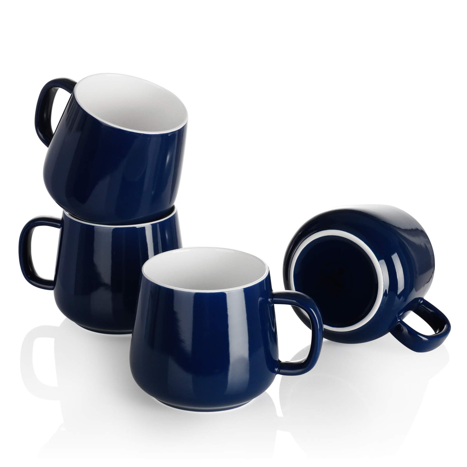 Teocera Ceramic Coffee Mug Set of 4-12 oz Coffee Mugs with Large Handles for Hot or Cold Drinks Like Latte, Cocoa, Tea or Juice - Smooth Ceramic, Dishwasher Safe, Navy