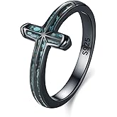 TwoAnts Cross Ring for Men 925 Sterling Silver Western Turquoise Ring Christian Jewelry Gift for Women, 8# 9# 10#