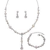 rneyflow 3 Pcs Elegant Bride Bridal Austrian Crystal Flower Shaped Necklace Dangle Earring Bracelet Wedding Party Jewelry Set for Women