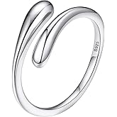 Bestyle Silver Birthstone Ring for Women, Dainty Sterling Silver Teardrop Ring Open Adjustable Band Ring, Love Statement TOI et Moi Ring Promise Ring for Her