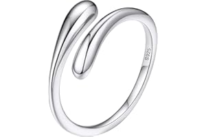 Bestyle Silver Birthstone Ring for Women, Dainty Sterling Silver Teardrop Ring Open Adjustable Band Ring, Love Statement TOI 