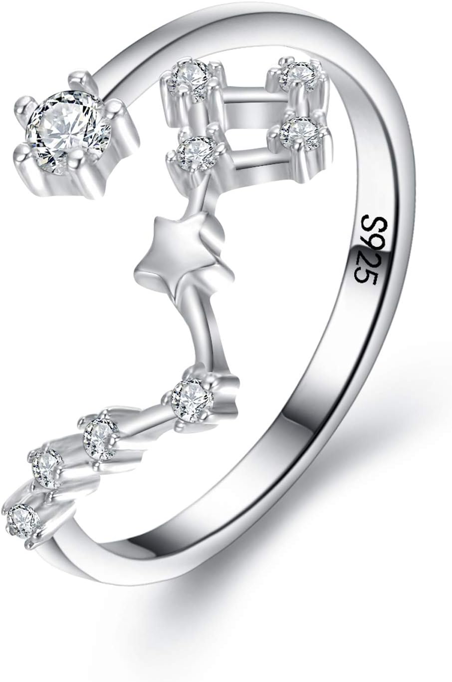 EleQueen"Picses"Women's 925 Sterling Silver Cubic Zirconia Horoscope Zodiac 12 Constellation Ring Birthday GiftCollection