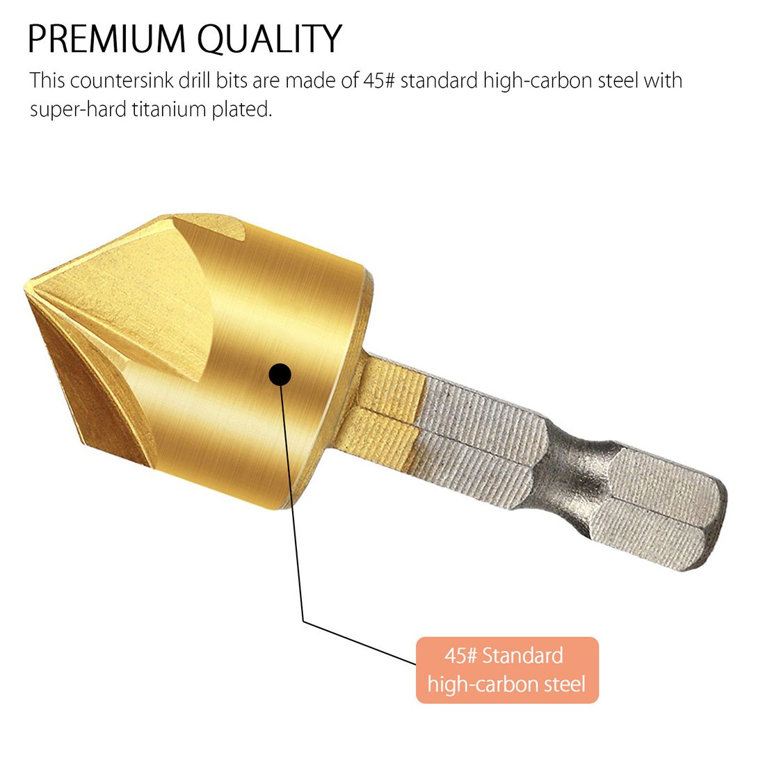 Countersink Drill Bit- 6PCS 90 Degree HSS 1/4\'\' Hex Shank 5 Flute Countersink Drill Bit Set for Wood Quick Change Bit 6mm-19mm