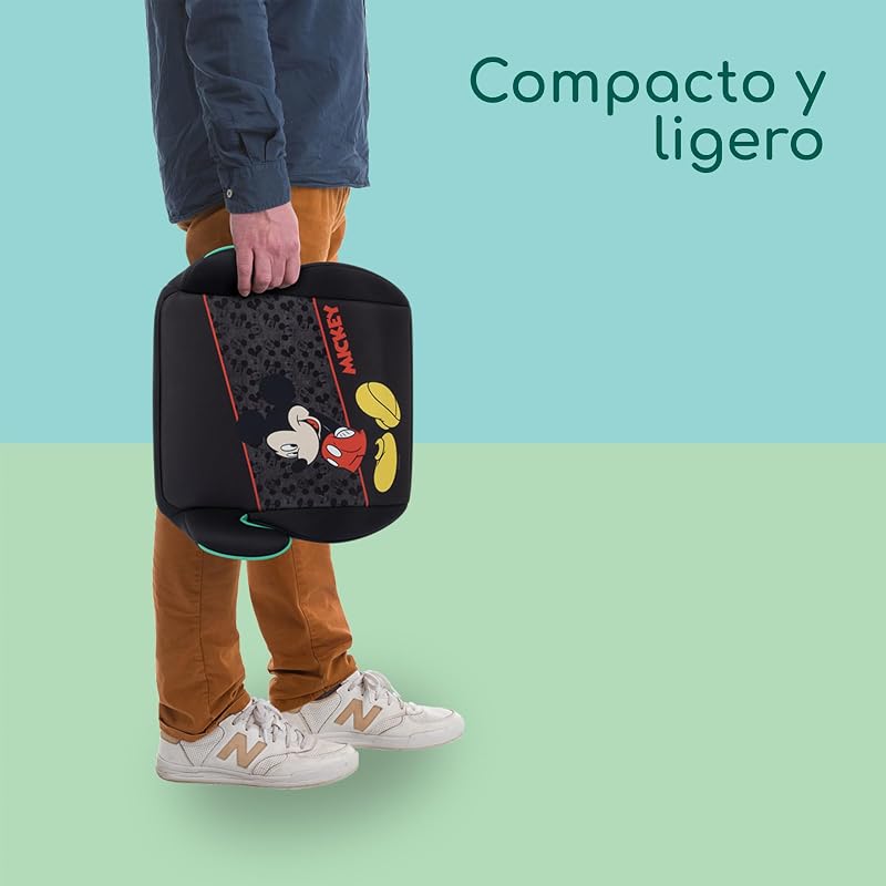 Disney Manga i-Safe, Asiento Elevador Coche, Silla Coche Mickey Mouse, 6-12 Años, 128–150 cm, 22-36 kg, Ligera, Instalación Fácil con Cinturón, Acolchada, Tejidos Suaves, Authentic Mickey