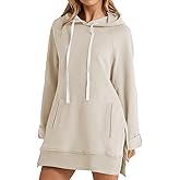 The Warmy Oversized Hoodie Dress Casual Long Sleeve Split Hem Drawstring Sweatshirt Comfrt Pullover with Pocket