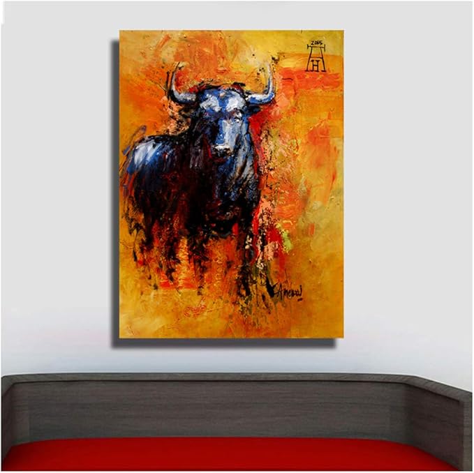 Canvas Art Print Bull Animal Oil Painting on Canvas Wall
