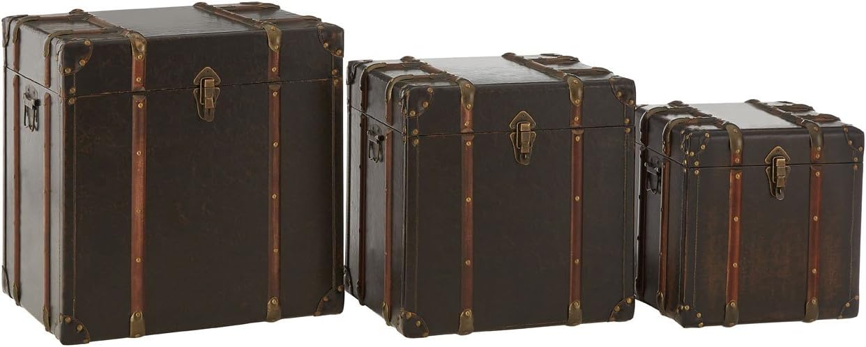 LONDON TRUNK COMPANY LTC Traditional Leather Effect Set of Three Bogart Storage Trunks Chest