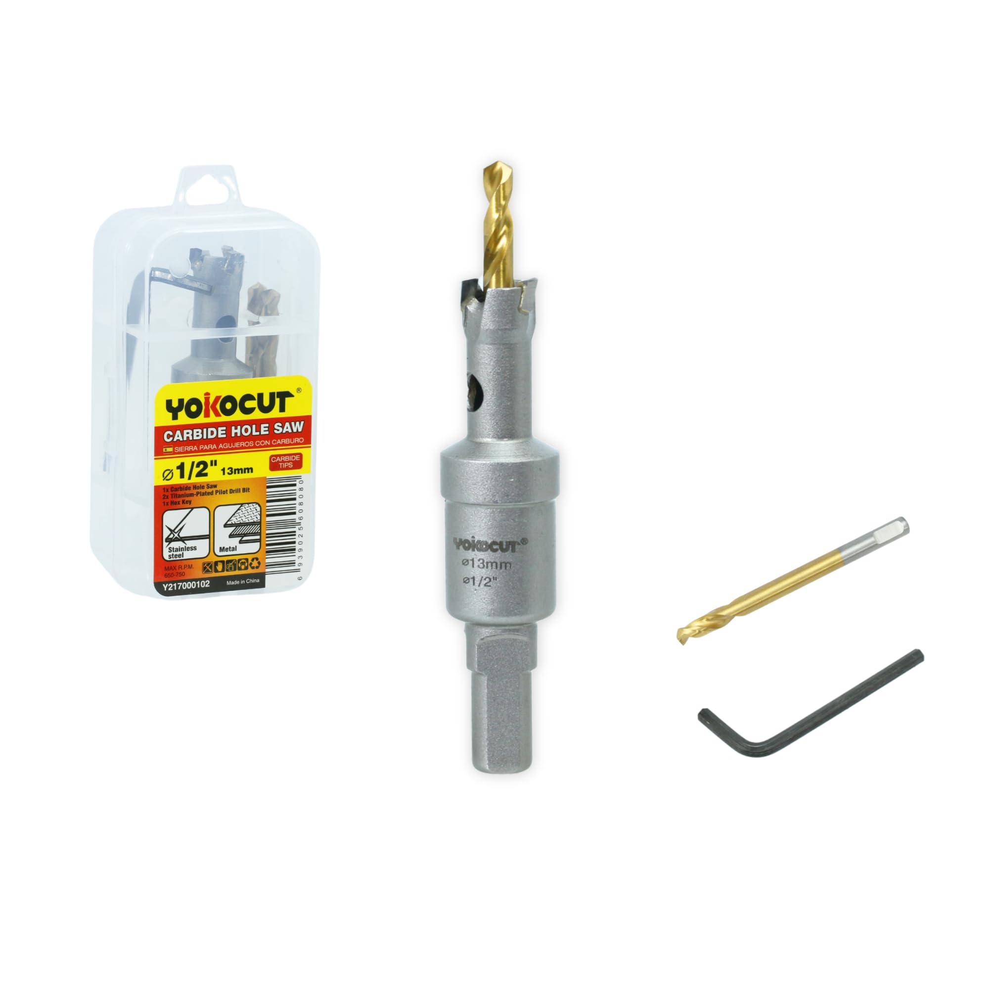 Photo 1 of 1/2 Inch Carbide Hole Saw, Hole Cutter Carbide Tipped with Pilot Drill Bit, TCT Hole Saws for Stainless Steel, Metal, Iron, Copper, Brass, Plastic, Wood