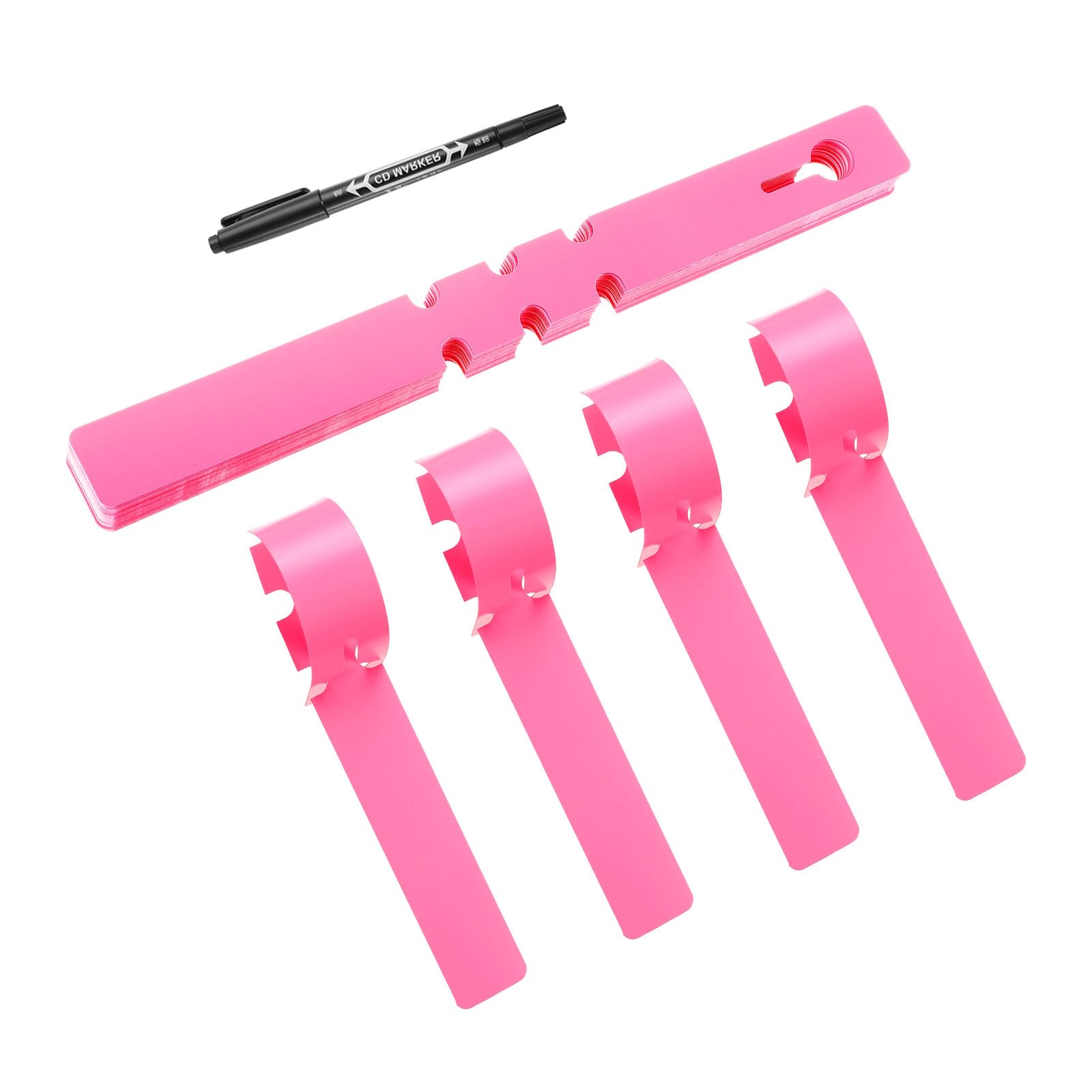 PATIKIL Plastic Plant Tags, 50 Pcs Wrap Around Plant Labels Adjustable Nursery Garden Tags Waterproof Hanging Tags Tree Tags with Pen for Plant Garden, Pink