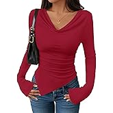 ZESICA Women's Long Sleeve Cowl Neck Shirts Slim Fit Going Out Y2k Tops Blouses 2026 Spring Outfits Fashion Clothes