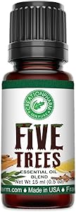 Creation Pharm Five Trees Aromatherapy Essential Oil Blend– Cinnamon, Frankincense, Clove, Lemon, Eucalyptus, Rosemary 15 ml, for Diffuser, Colds, Cleansing, Meditation, Purification
