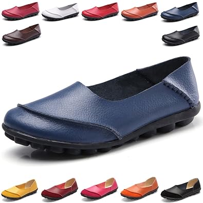 Hishoes Damen Mokassin Bootsschuhe Leder Loafers Fahren Flache Schuhe Halbschuhe Slippers Erbsenschuhe