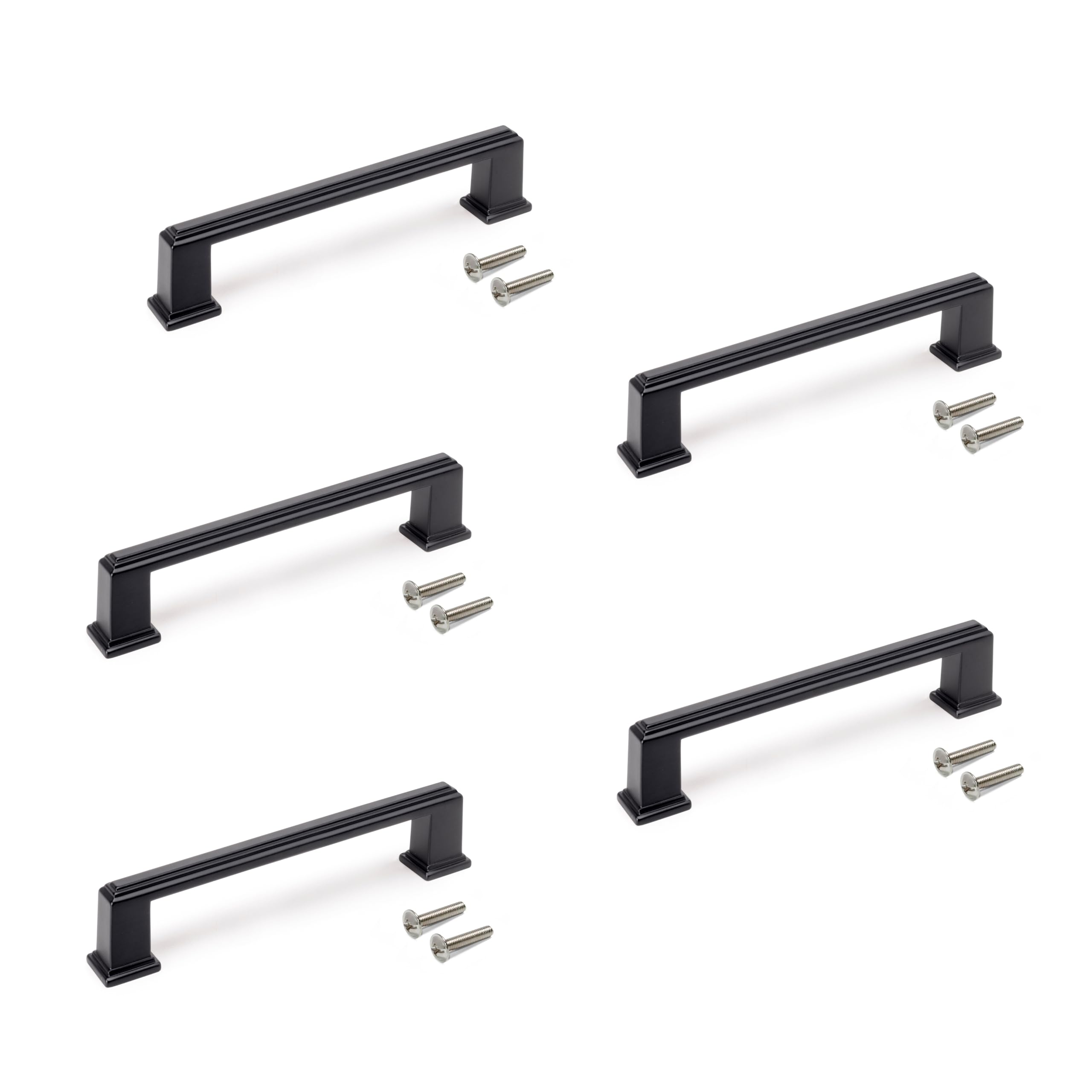Emuca - Lot of 5 Furniture Handles, L147.5mm, 128mm Interaxis, Zamak, Black Painted
