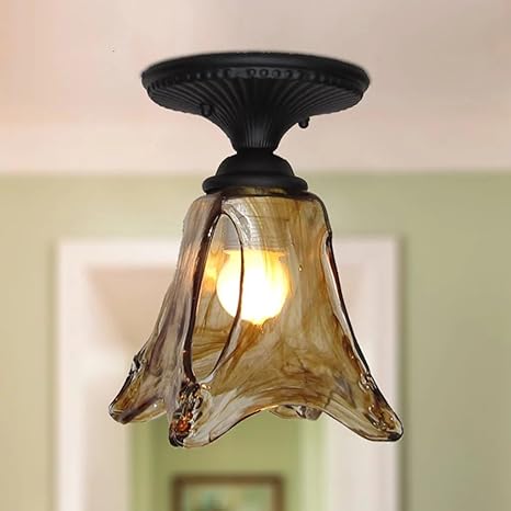 Modern Wrought Iron Ceiling Light E27 Black Glass Shade Chandelier