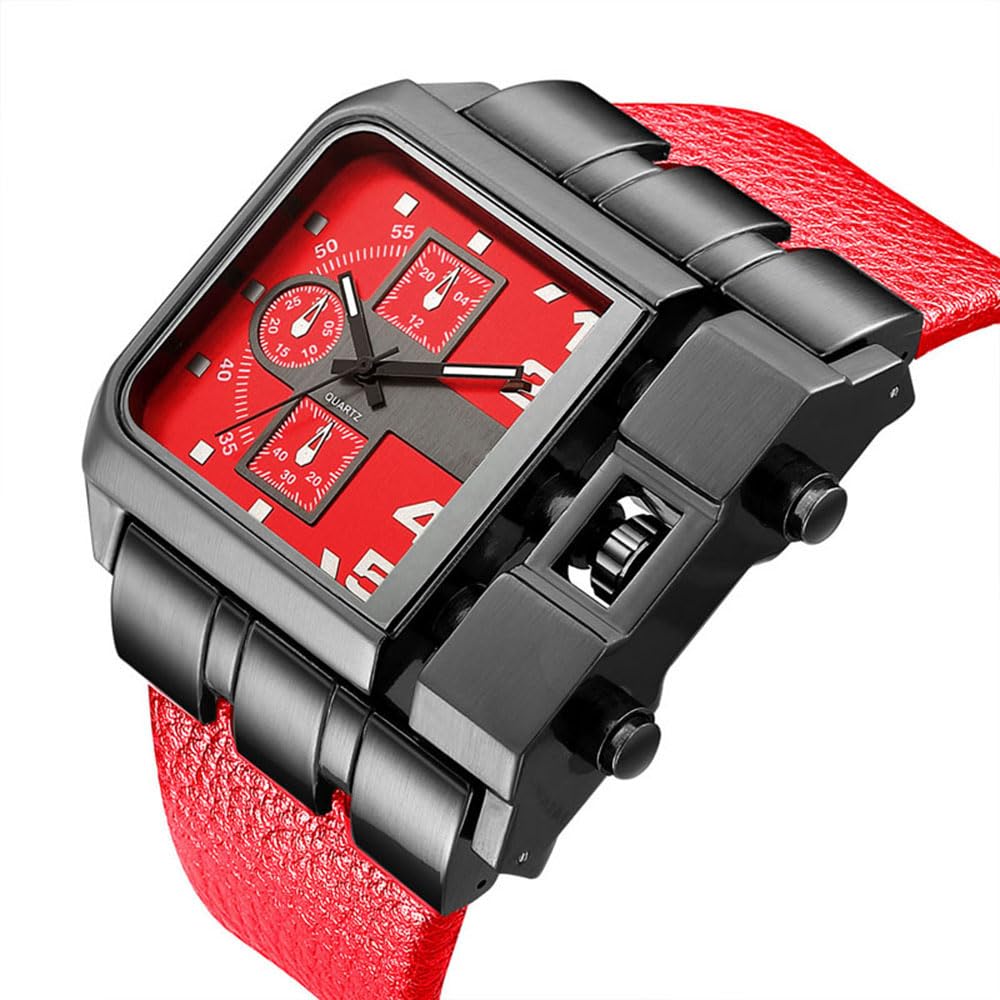 Reginald Hip hop Men's Watch Big Face Watch for Men Square Novel Face Dial Stainless Steel Quartz Leather Strap WristWatches