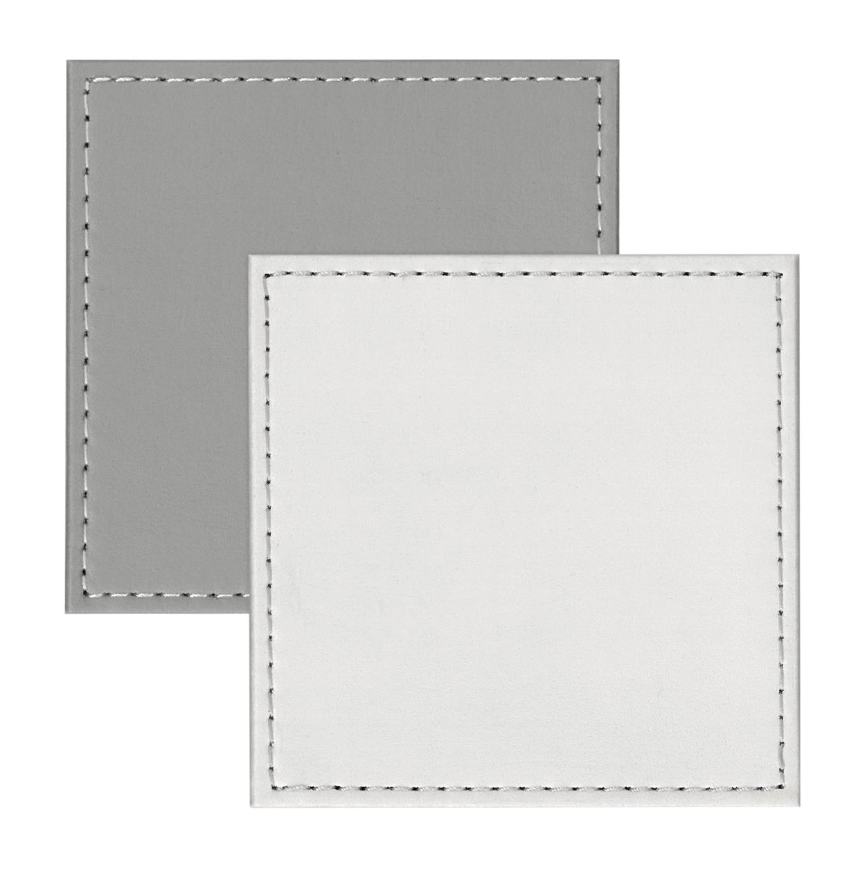 I Style Reversible Faux Leather Coasters with Border Stitch, Plastic, White/Grey, Set of 4