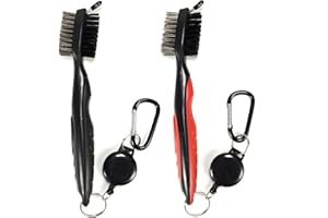 Walkpet Pack of 2 Golf Club Brush Groove Cleaner with 2 Ft Retractable Zip-line and Aluminum Carabiner Lightweight and Stylish, Must-Have Golf Tool for Cleaning Dirty Clubs Groove (Blue + Black)…