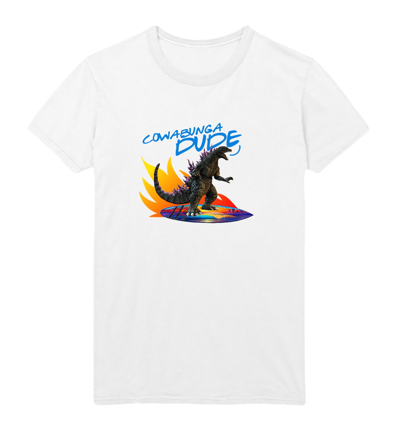 Cowabunga Dude Godzila Riding Surfing Board On Fire S T Shirt