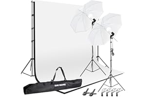 SLOW DOLPHIN 10 x 8.5 ft Photography Photo Video Studio Background Stand Support Kit with Muslin Backdrop (White Black), 5500K 85W LED Blub, Umbrella Lighting Kit for Studio, Portrait, Video Shooting
