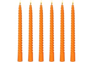 BEILISEN 6 Pack 10 Inch Burnt-Orange Spiral Taper Candles for Halloween and Fall Harvest, Unscented Dripless Twisted Candlesticks for Dinner Party Thanksgiving Sport Event and Citrus-Themed Decoration