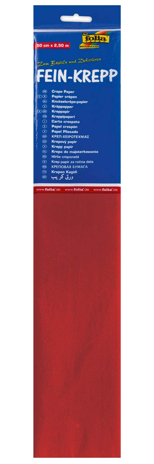 folia 822134-10 Crepe Paper, 10 Layers in Fire Red, Each Layer Approx. 50 x 250 cm, 32 g/m², Very Elastic and Thin Paper, with an Uneven and Rough Surface