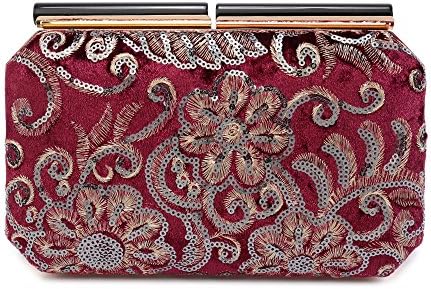 Evening Clutch Gold Soft Stain Fabric Bridal Wedding Purse Women Handbag For Banquet Prom Party (Maroon)