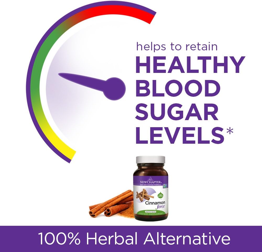 New Chapter Cinnamon Supplement - Cinnamon Force for Blood Sugar Support + Antioxidant Action + Non-GMO Ingredients - 60 ct Vegetarian Capsules: Health & Personal Care