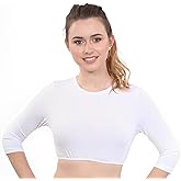 Kosher Casual Women's Modest High Neck Cropped Layering Shell - Cotton Spandex 3-4 Sleeve Base Pullover Top