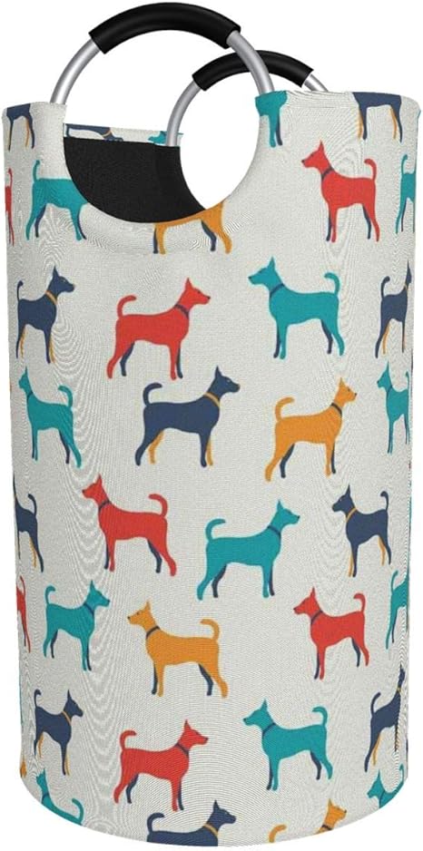 Amazon Geevosun ランドリーバスケット レトロなスタイルの輪郭を持つ犬の数字の現代的なカラフルなイラスト ランドリーバッグ 洗濯かご おりたたみ 洗濯カゴ おしゃれ 収納ボックス おもちゃ収納 かご バスケット オンライン通販