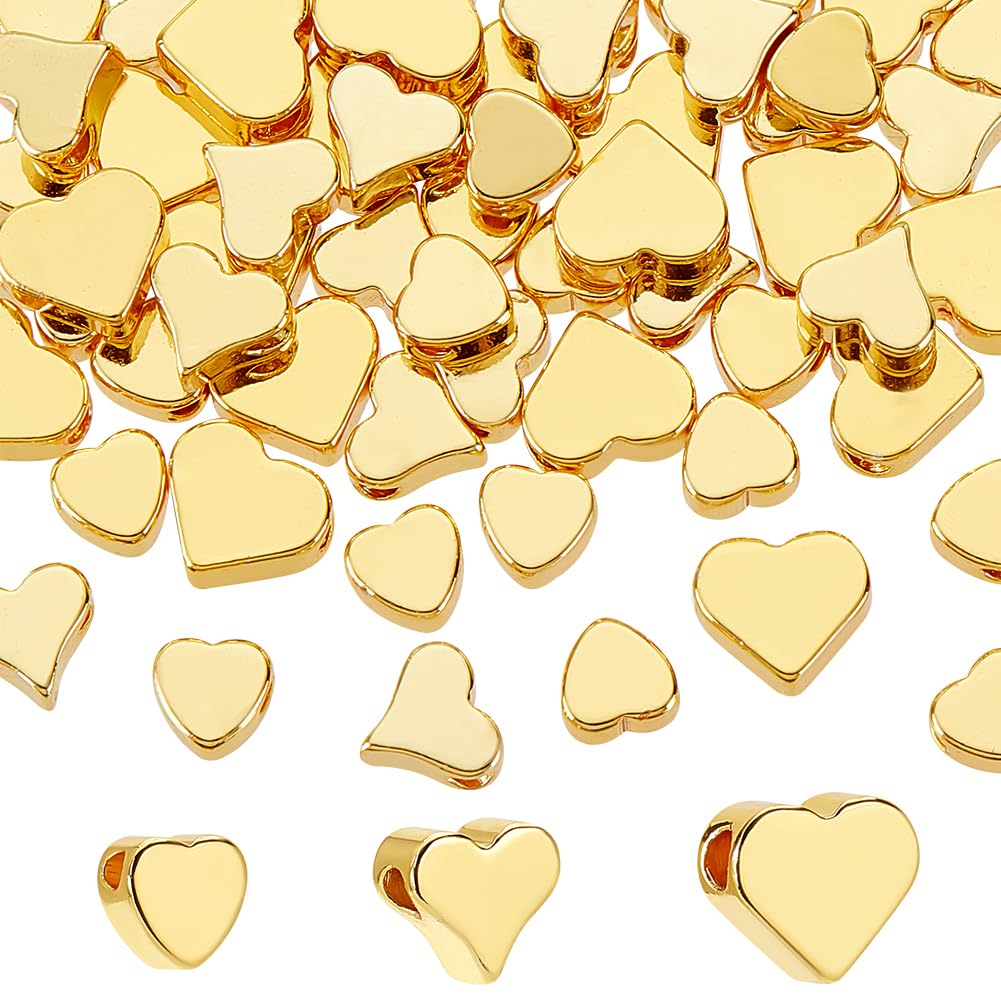 PH PandaHall 18K Gold Plated Heart Beads 60pcs Mother's Day Bead 3 Sizes Love Beads Metal Heart Shaped Bead for Jewellery Making Wedding Necklace Bracelet Earring