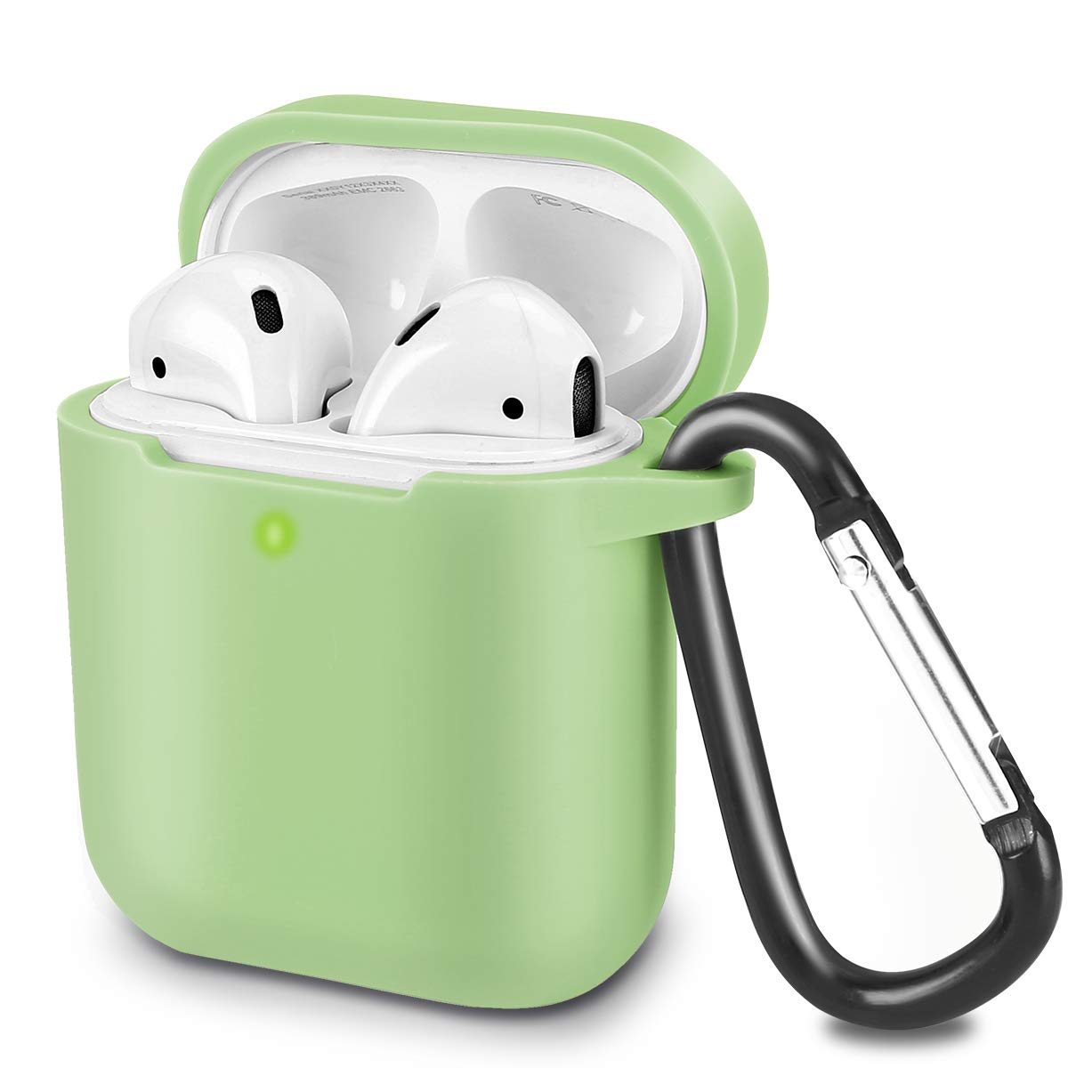 KOKOKA Case Cover Compatible with AirPods 2 & 1, Silicone Shockproof Case Cover for Airpods 2 &1 Front LED Visible Extra Protection with Carabiner, Matcha Green โ image 1