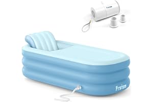 Frstem Extra Large 72" Inflatable Bathtub for Adults, Portable Folding Tub with Wireless Electric Air Pump, Ice Bath Tub for Athletes, SPA Freestanding Soaking Barrel for Indoor or Outdoor, Blue