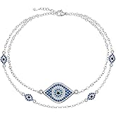 Fenthring Evil Eye Anklet Sterling Silver Blue Evil Eye Anklets for Women Ankle Bracelets Greek Protection Blue Eyes Jewelry Layered Christmas Gifts