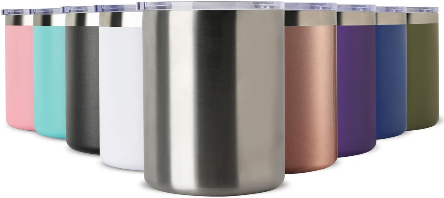 MEWAY 12oz Double Wall Vacuum Insulated Travel Mug, Stainless Steel Tumbler with Lid, Durable Powder Coated Insulated Coffee Cup for Cold & Hot Drinks (Silver, 1)