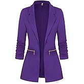 Genhoo Womens Notched Lapel Pocket Button Work Office Blazer Jacket Suit with Zipped Pockets Yellow Medium