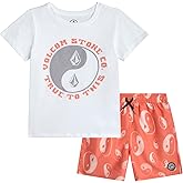 Volcom Baby Boys Swim Set - 2 Piece Short Sleeve Swim Shirt Graphic Tees & Board Shorts - Infant Toddler Little Boys Swimsuit