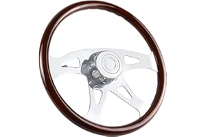 QYMOPAY 18" Wood Truck Steering Wheel Chrome 4 Spoke,for Kenworth, Peterbilt, Volvo,Freightliner