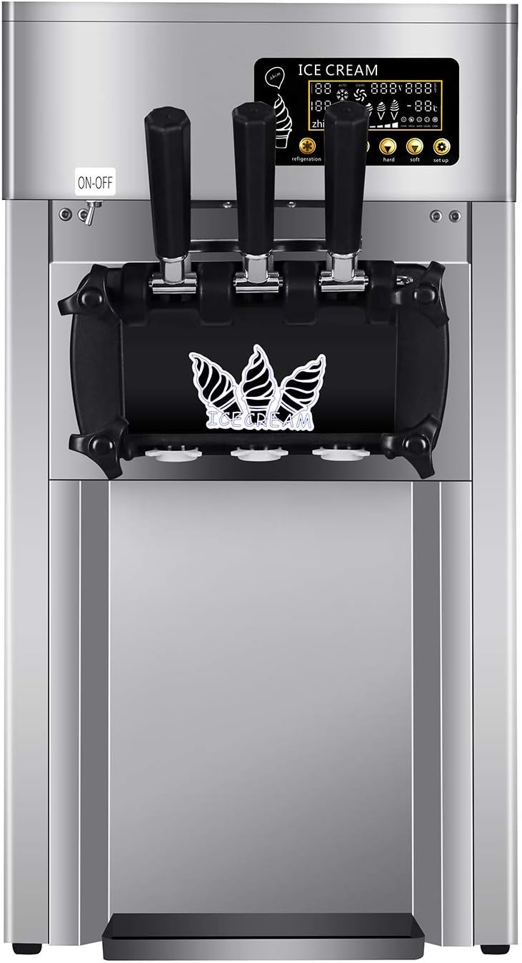 LKZAIY Ice Cream Maker Commercial Automatic 4.3-5.3 Gallon Per Hour Soft & Hard Serve Ice Cream Machine Electric with LCD Display Screen, Dual Stuff Jar & Stainless Steel Body- 3 Flavors