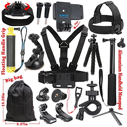 SUREWO Basic Outdoor Accessories Kit for Gopro Hero 6/5/4 Black Hero 5/4 Session 4 Silver 3+ SJ4000/5000/6000 and Sony Sports Dv and More