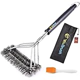 HUKOER Kitchen Cleaning Grill Brush 3 in 1 Stainless Steel BBQ Grill Cleaner with Hanging Loop Washing Heavy Duty Brush Perfect for Kitchen Sink, Smoke Sucker and other Stainless Steel items