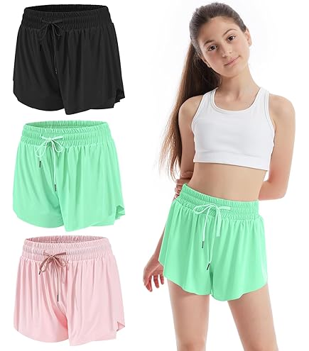 thumbnail image 2 of Hotfiary Girls' Athletic Shorts - High Waisted Running Shorts With Pockets, For Sports, Gym, Soccer (Ages 5-14) 2 of 9