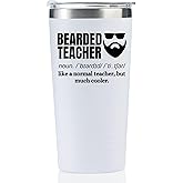 Onebttl Male Teacher Appreciation Gifts for Men, 20oz Stainless Steel Tumbler With Lid & Straw for Christmas, Back to School, White, Bearded