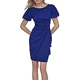 DKNY Womens Short Sleeve Boat Neck Side Ruched Dress