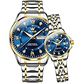 OLEVS Couple Watch His and Her Set Watches Business Analog Quartz Men and Women Watches Stainless Steel Waterproof Luminous Date Wrist Watch