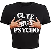 BEAUDRM Women's Letter Graphic Tee Shirts Grunge T Shirt Short Sleeve Crew Neck Crop Tee Tops