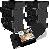 BoShahai 10 PCS Boxes with Lids, 10.6x7.8x3.1 Inch Kraft Paper, Black Gift Boxes with Ribbon, Bridesmaid Proposal Box for Wedding, Packaging, Present, Birthday, Cupcake Boxes