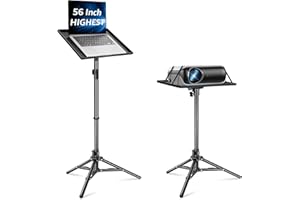 Lusweimi Projector Stand Tripod, 56 Inch Height Adjustable Laptop Stand with 16x11 Inch Tray, Portable Projector Mount, Stable Tall Tablet Floor Stand for Office, Home, Outdoor, Studio and DJ Racks
