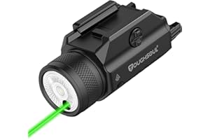 TOUGHSOUL 1200 Lumens Picatinny Rail Mount Pistol Light Green Laser Combo, White LED Flashlight with Green Beam Powered by Built in Rechargeable Battery