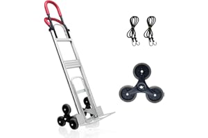 THDUGG Aluminum Stair Climbing Cart, 600 lbs Capacity Stair Climber Hand Truck Dolly, 2 in 1 Heavy-Duty Trolley Cart with Dual Handles, 6 Wheels & 2 Elastic Ropes for Home Shopping Moving Warehouse