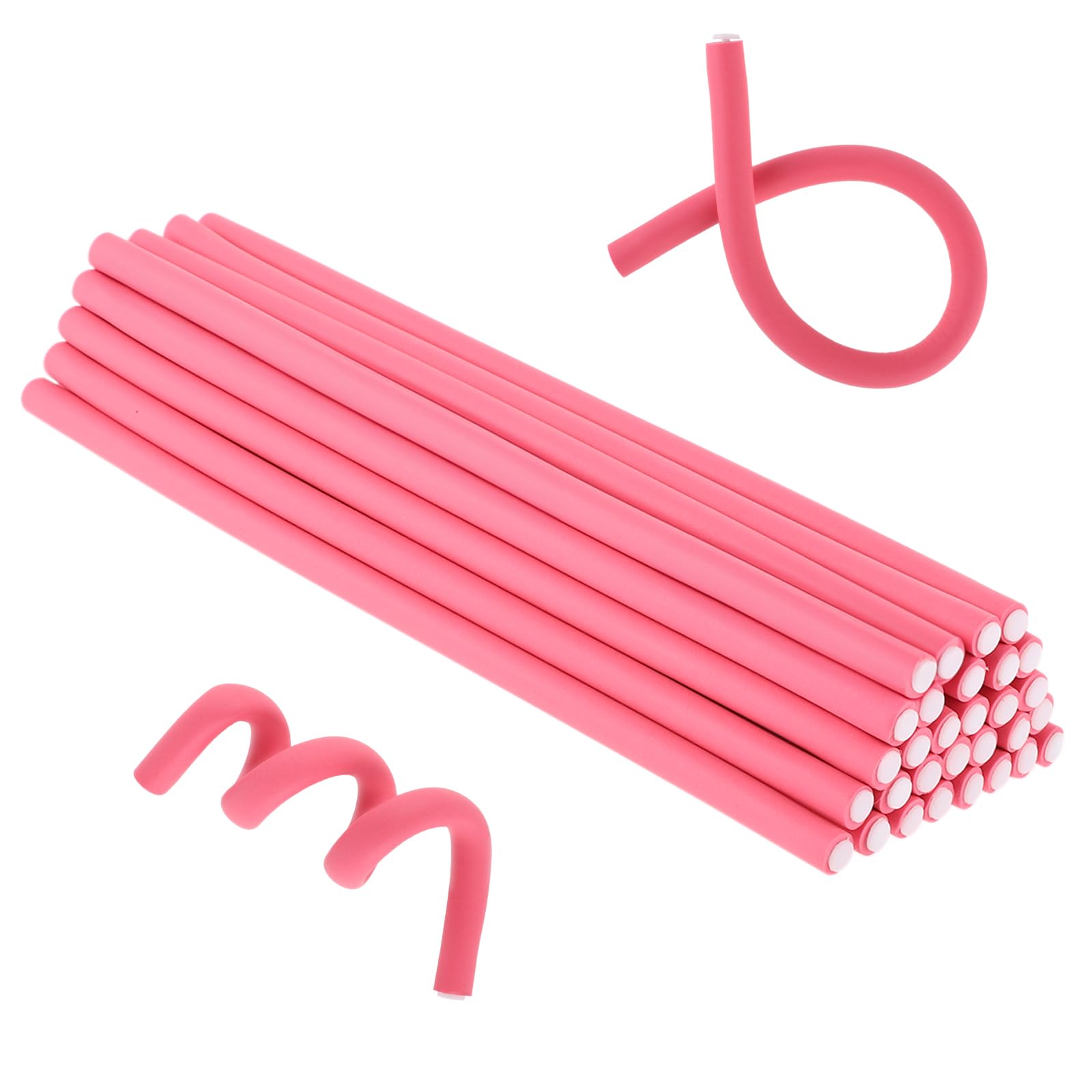 30PCS 9.45" X 0.31" Flexible Hair Rollers Curling Rods Heatless Curlers Foam Rods for Women Girls Short Medium and Long Hair To Sleep In (Pink, Small)